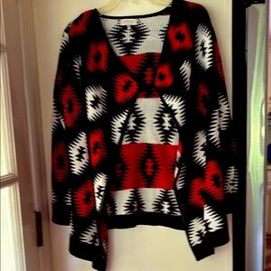 Soulmates Black and Red Geometric Cardigan Sweater